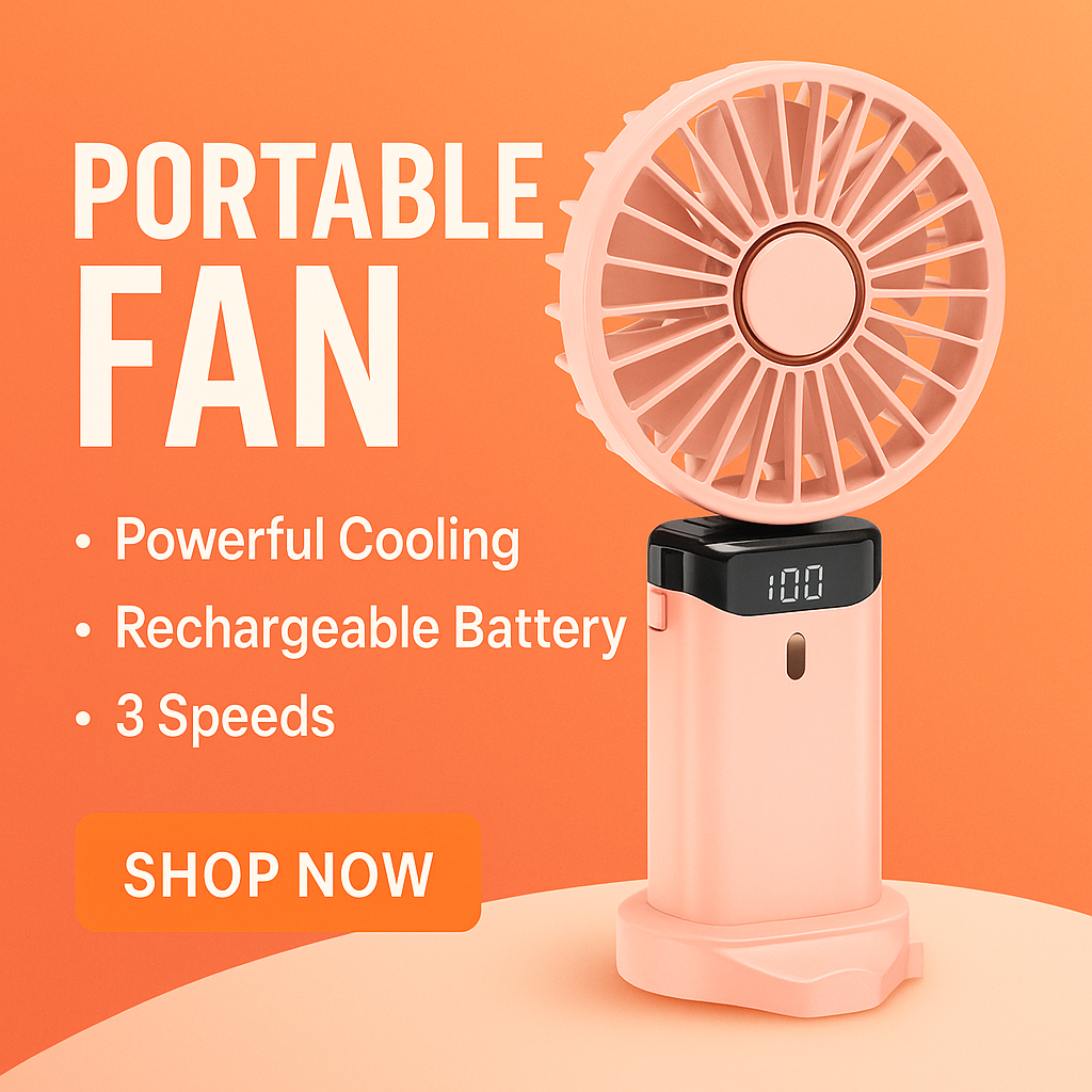 SPOVEN Portable Handheld Fan – Mini, Foldable, USB Rechargeable, Ideal for Travel & Outdoor Activities
